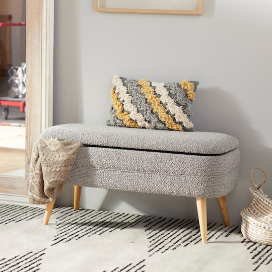40" Contemporary Polyester & Wood Storage Bench